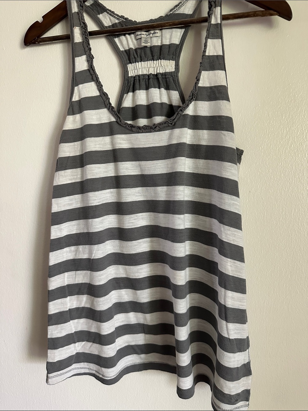 American Eagle Outfitters Gray & White Striped Racerback Tank